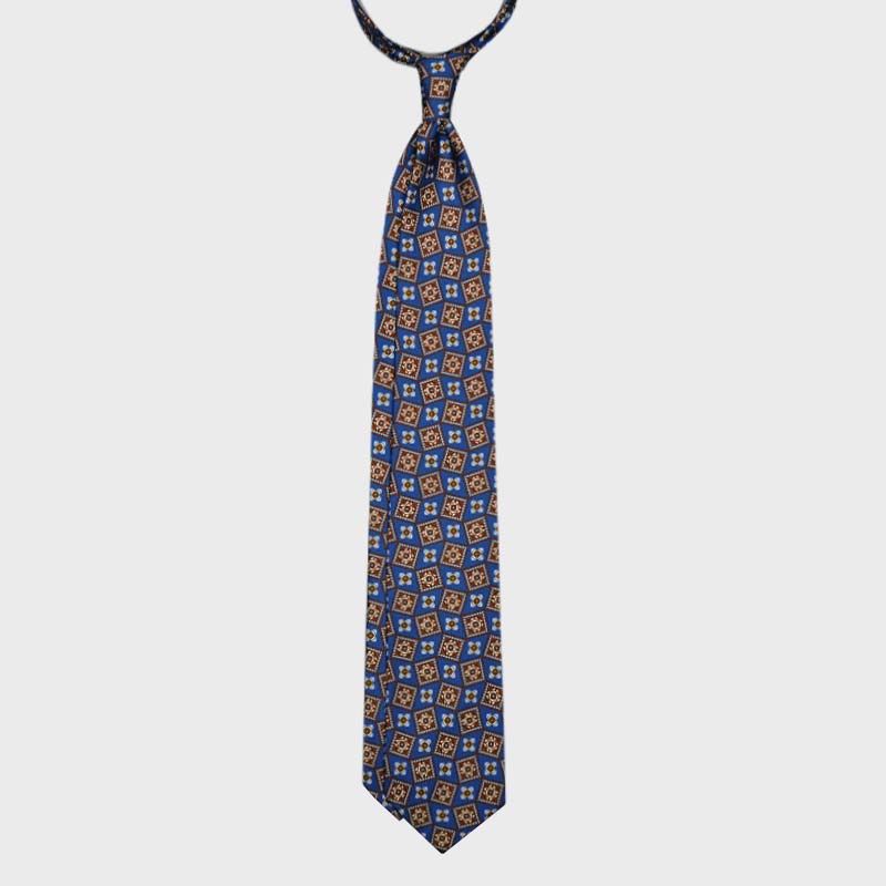 F.Marino Handmade 3 Folds Silk Tie Medallions Pervinca-Wools Boutique Uomo