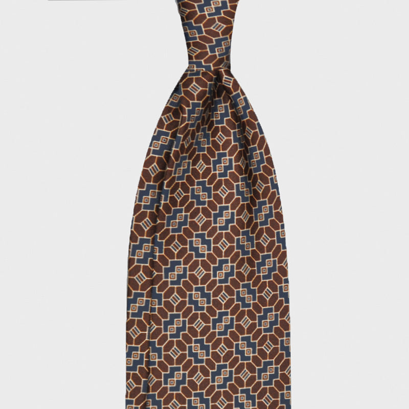 Load image into Gallery viewer, F.Marino Handmade Satin Silk Tie 3 Folds Mosaic Brown-Wools Boutique Uomo
