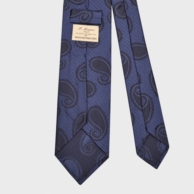F.Marino Silk Tie 3 Folds Paisley Blue-Wools Boutique Uomo
