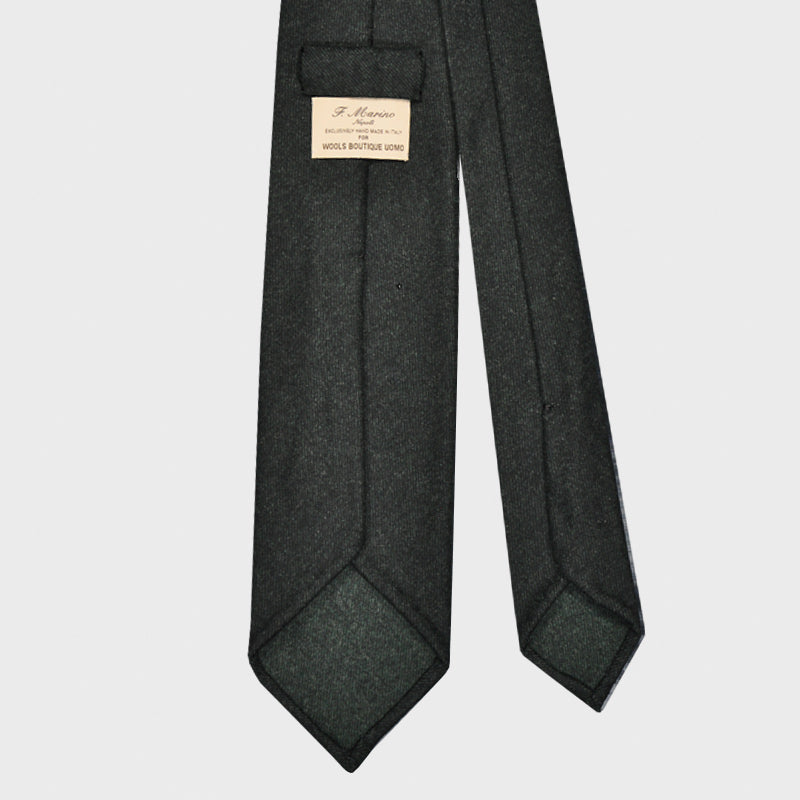 F.Marino Handmade Wool Flannel Tie 3-Folds Dark Green-Wools Boutique Uomo