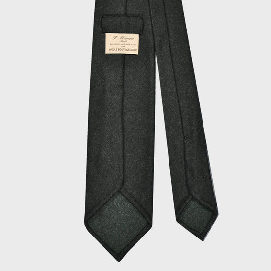 F.Marino Handmade Wool Flannel Tie 3-Folds Dark Green-Wools Boutique Uomo