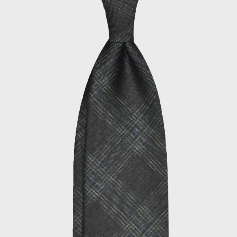 F.Marino Handmade Wool Tie 3 Folds Prince of Wales Anthracite-Wools Boutique Uomo