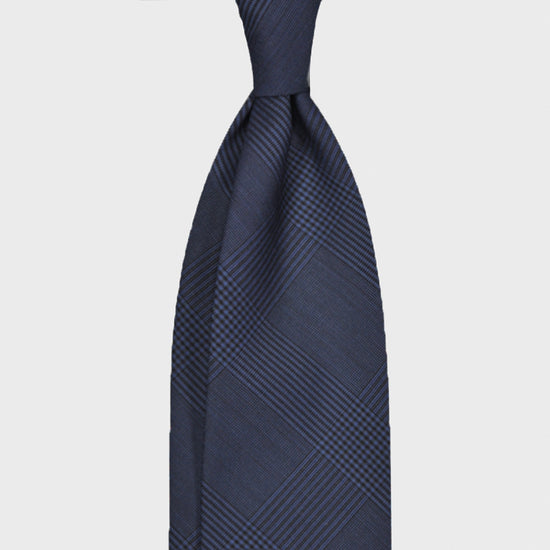F.Marino Handmade Wool Tie 3 Folds Prince of Wales Blue-Wools Boutique Uomo