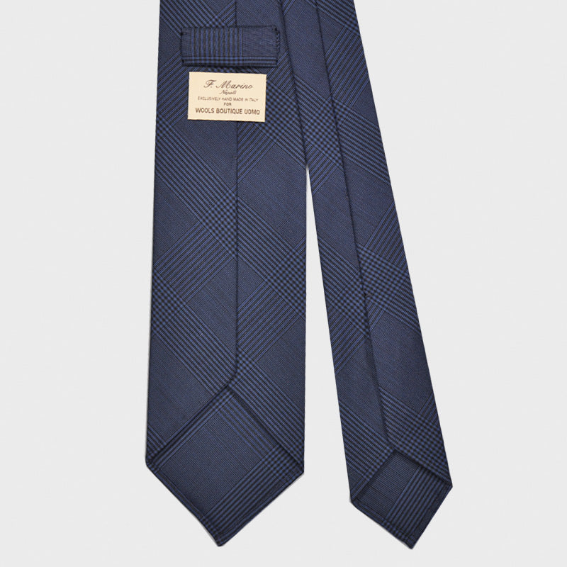 F.Marino Handmade Wool Tie 3 Folds Prince of Wales Blue-Wools Boutique Uomo