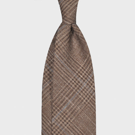 F.Marino Handmade Wool Tie 3 Folds Prince of Wales Teak Brown-Wools Boutique Uomo