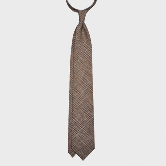 F.Marino Handmade Wool Tie 3 Folds Prince of Wales Teak Brown-Wools Boutique Uomo