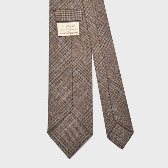 F.Marino Handmade Wool Tie 3 Folds Prince of Wales Teak Brown-Wools Boutique Uomo