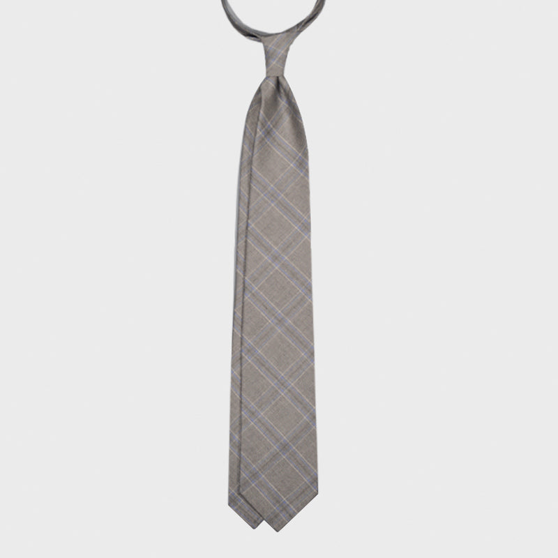 F.Marino Handmade Wool Tie 3 Folds Prince of Wales Cloud Grey-Wools Boutique Uomo