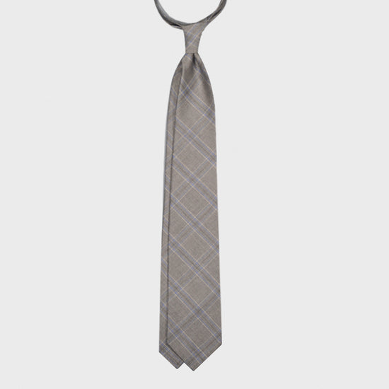 F.Marino Handmade Wool Tie 3 Folds Prince of Wales Cloud Grey-Wools Boutique Uomo