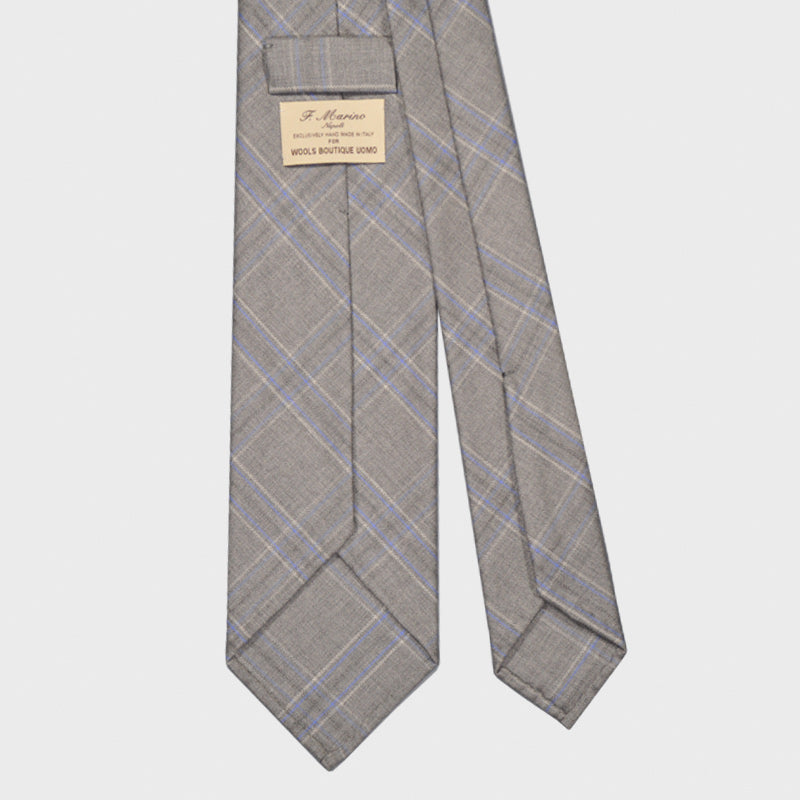 F.Marino Handmade Wool Tie 3 Folds Prince of Wales Cloud Grey-Wools Boutique Uomo
