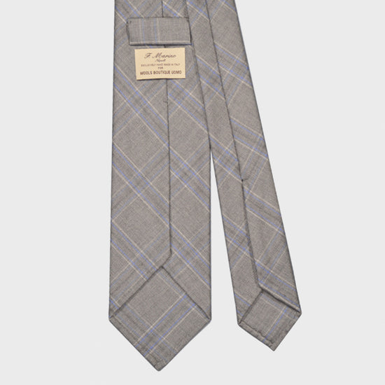 F.Marino Handmade Wool Tie 3 Folds Prince of Wales Cloud Grey-Wools Boutique Uomo