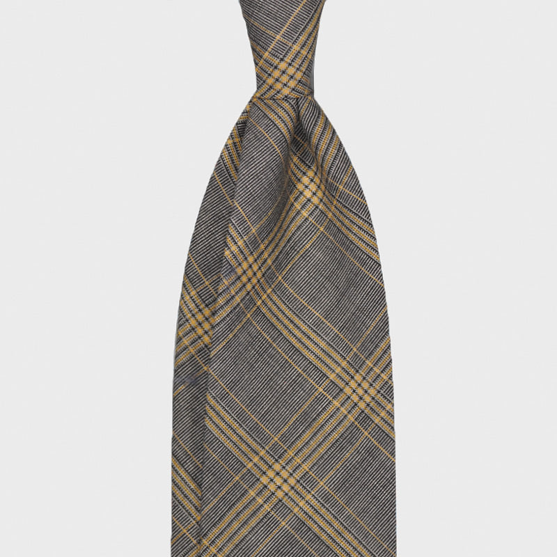 F.Marino Handmade Wool Tie 3 Folds Prince of Wales Yellow-Wools Boutique Uomo