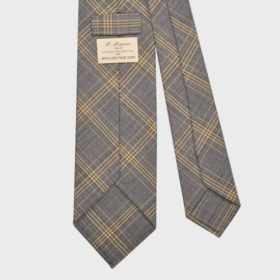 F.Marino Handmade Wool Tie 3 Folds Prince of Wales Yellow-Wools Boutique Uomo