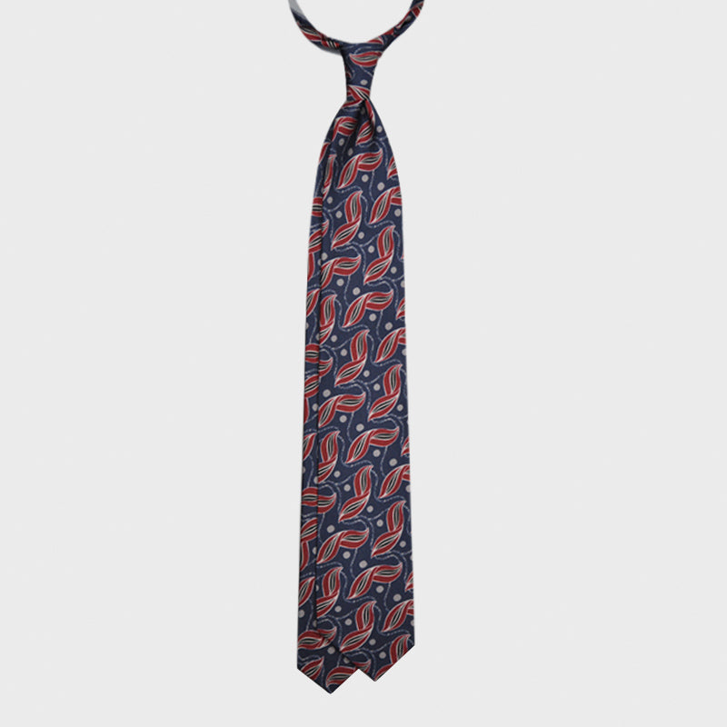 F.Marino Silk Tie Handmade 3 Folds Liberty Leaves Red-Wools Boutique Uomo
