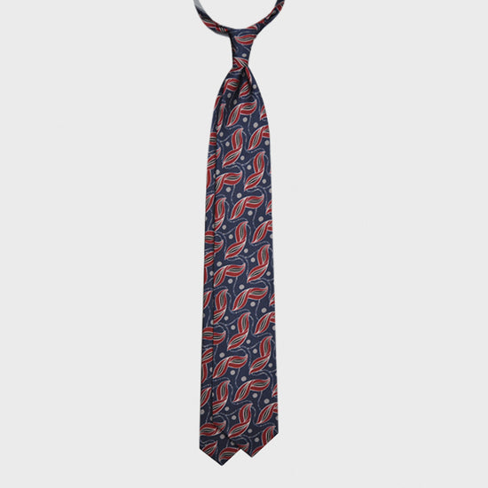 F.Marino Silk Tie Handmade 3 Folds Liberty Leaves Red-Wools Boutique Uomo