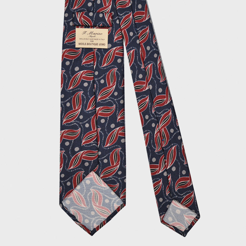 F.Marino Silk Tie Handmade 3 Folds Liberty Leaves Red-Wools Boutique Uomo