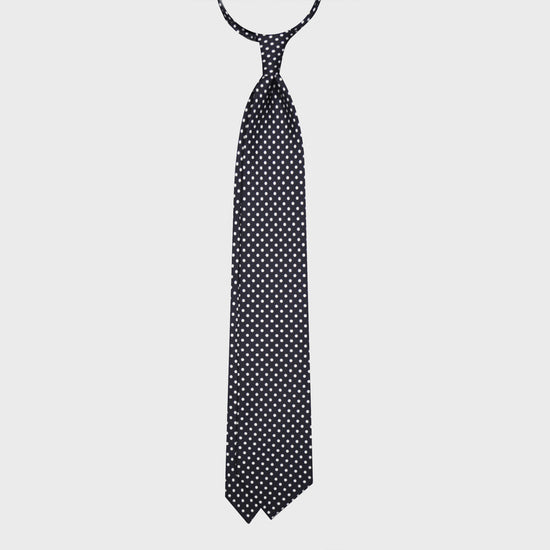 F.Marino Pois Silk Tie 3 Folds Dark Blue-Wools Boutique Uomo