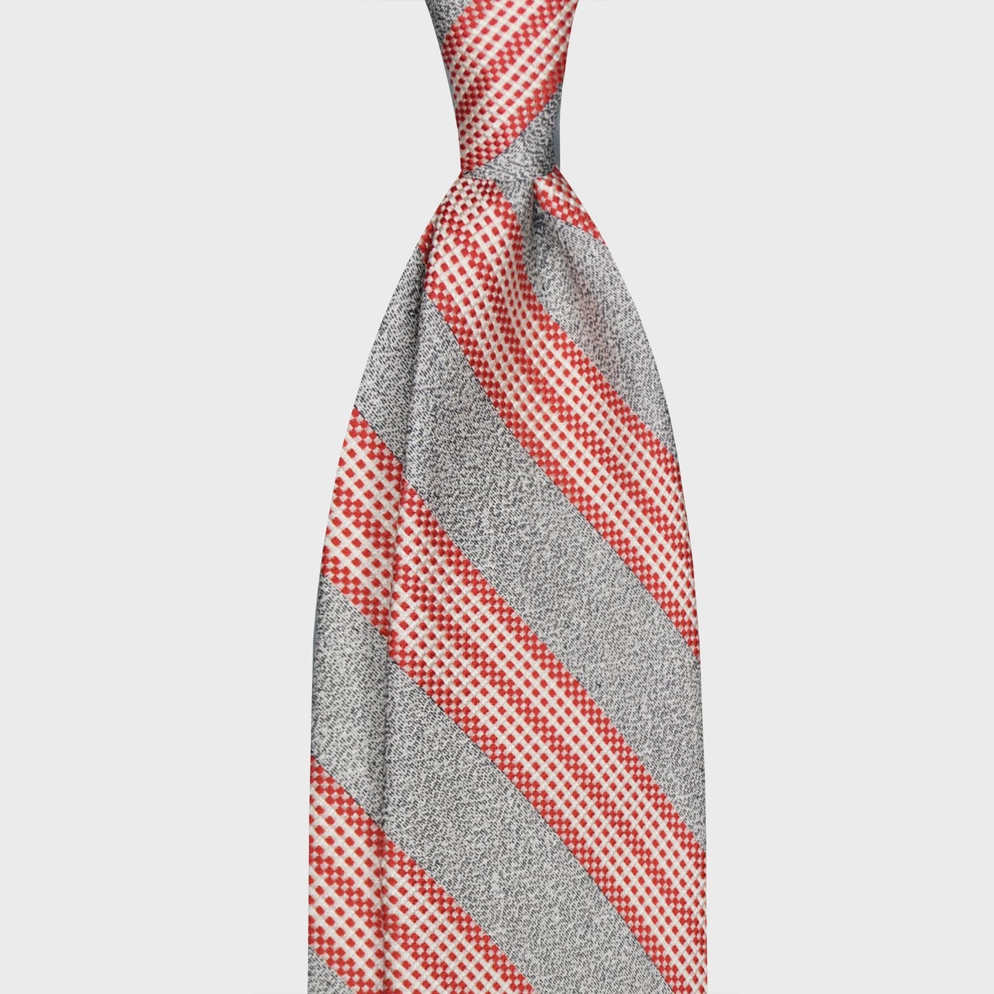 F.Marino Regimental Silk Tie 3 Folds Ash Candy Red-Wools Boutique Uomo