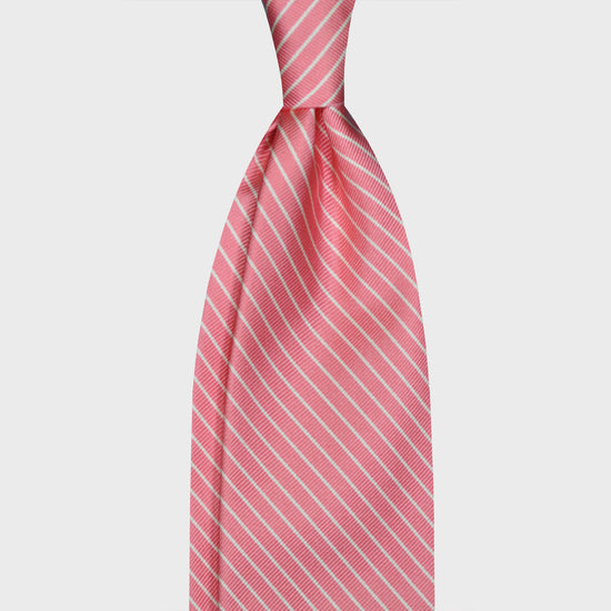 F.Marino Stripes Jacquard Silk Tie 3 Folds Pink-Wools Boutique Uomo