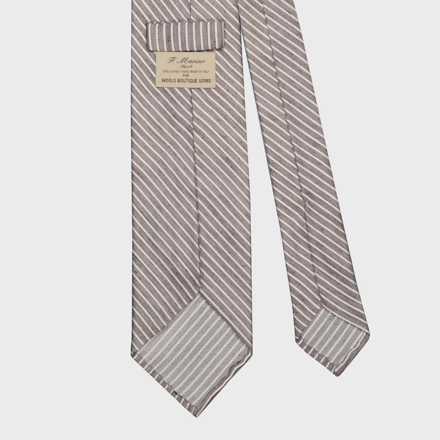 Load image into Gallery viewer, F.Marino Stripes Shantung Silk Tie 3 Folds Taupe-Wools Boutique Uomo
