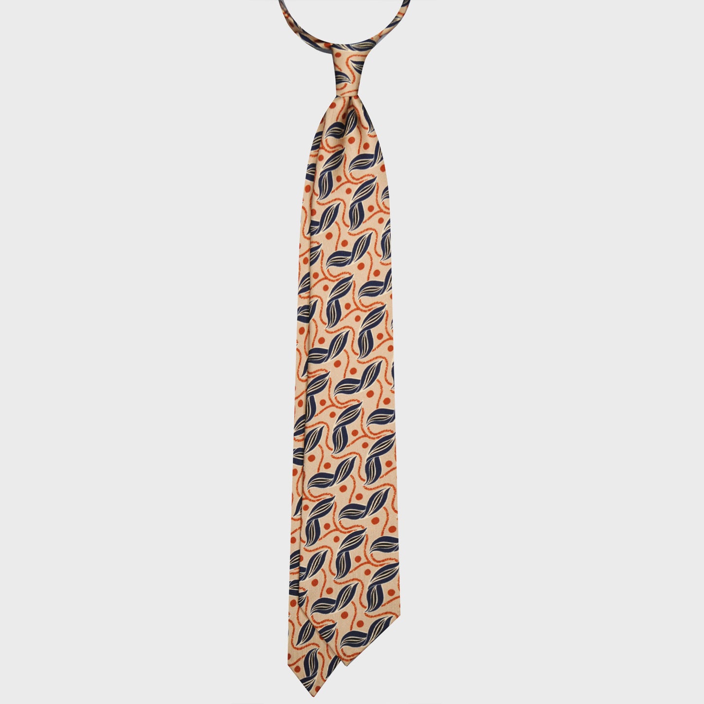F.Marino Silk Tie Handmade 3 Folds Liberty Leaves Beige-Wools Boutique Uomo