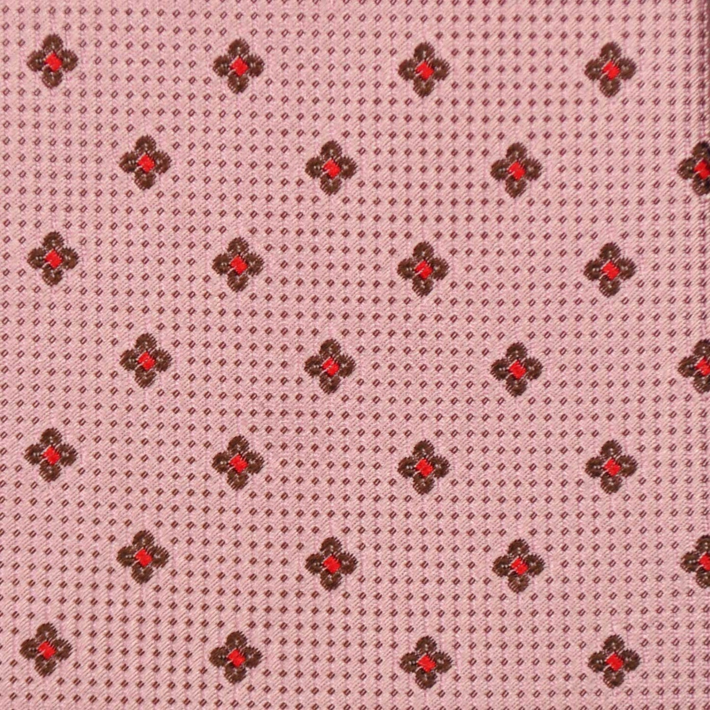 Details of Light Pink Silk Tie Micro Floral Pattern Ruby Red Brown
