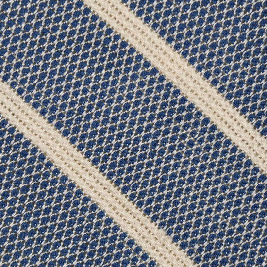 Load image into Gallery viewer, F.Marino Gauze Grenadine Silk Tie Regimental 3 Folds Denim Blue-Wools Boutique Uomo
