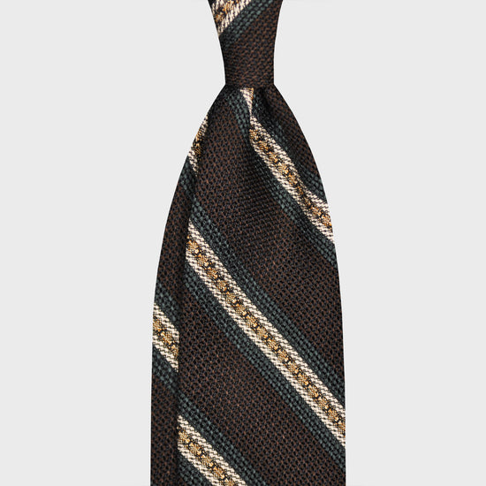 F.Marino Regimental Tie Grenadine Silk 3 Folds Brown-Wools Boutique Uomo