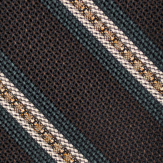 F.Marino Regimental Tie Grenadine Silk 3 Folds Brown-Wools Boutique Uomo