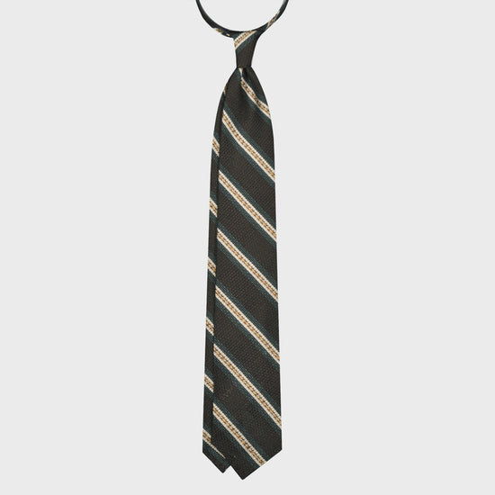 F.Marino Regimental Tie Grenadine Silk 3 Folds Brown-Wools Boutique Uomo