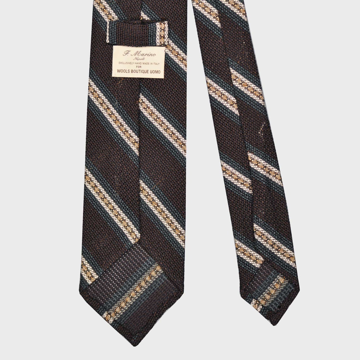 F.Marino Regimental Tie Grenadine Silk 3 Folds Brown-Wools Boutique Uomo