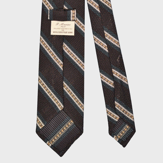 F.Marino Regimental Tie Grenadine Silk 3 Folds Brown-Wools Boutique Uomo