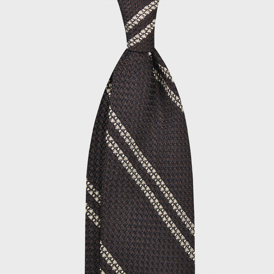 Load image into Gallery viewer, F.Marino Grenadine Silk Tie Chunky Gauze 3 Folds Regimental Stripes Brown-Wools Boutique Uomo
