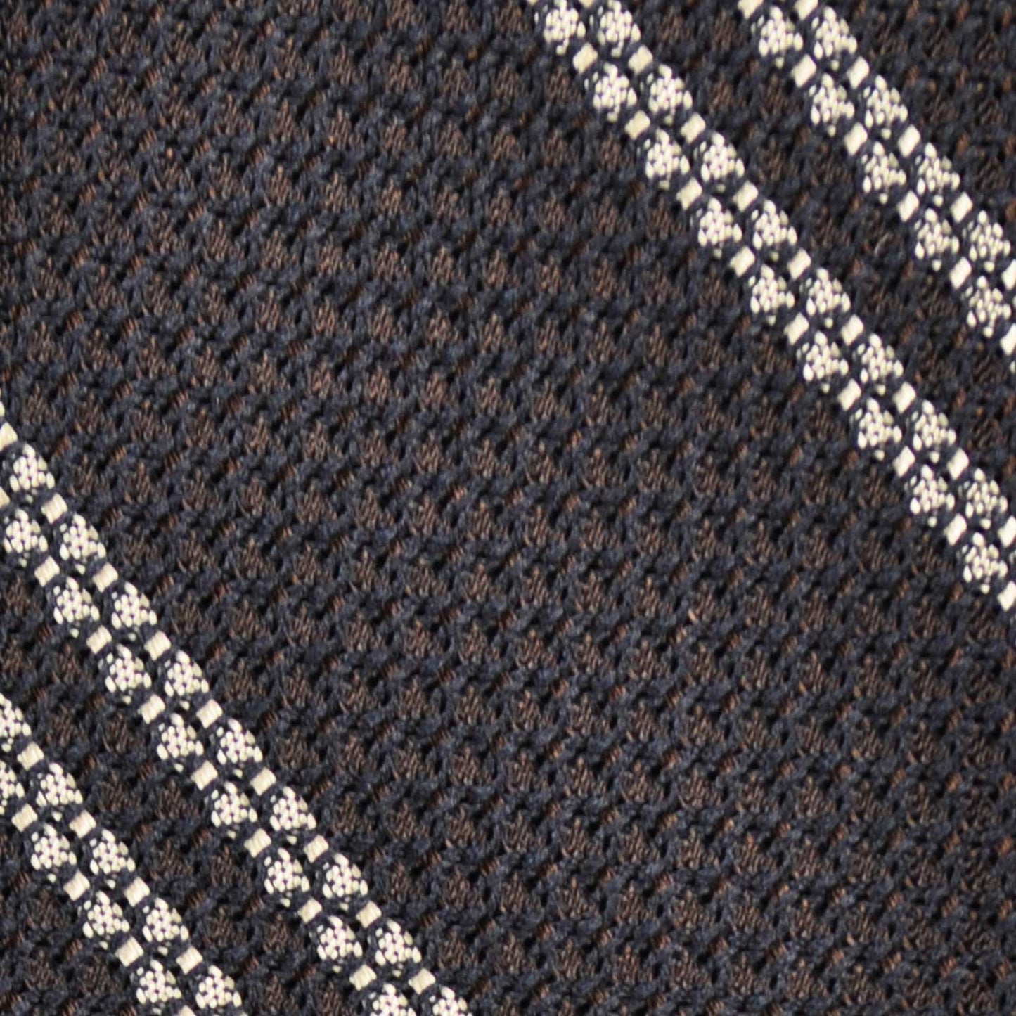 F.Marino Grenadine Silk Tie Chunky Gauze 3 Folds Regimental Stripes Brown-Wools Boutique Uomo