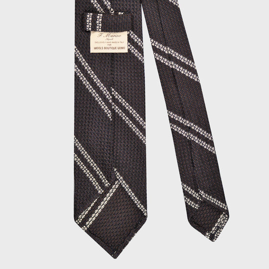 F.Marino Grenadine Silk Tie Chunky Gauze 3 Folds Regimental Stripes Brown-Wools Boutique Uomo