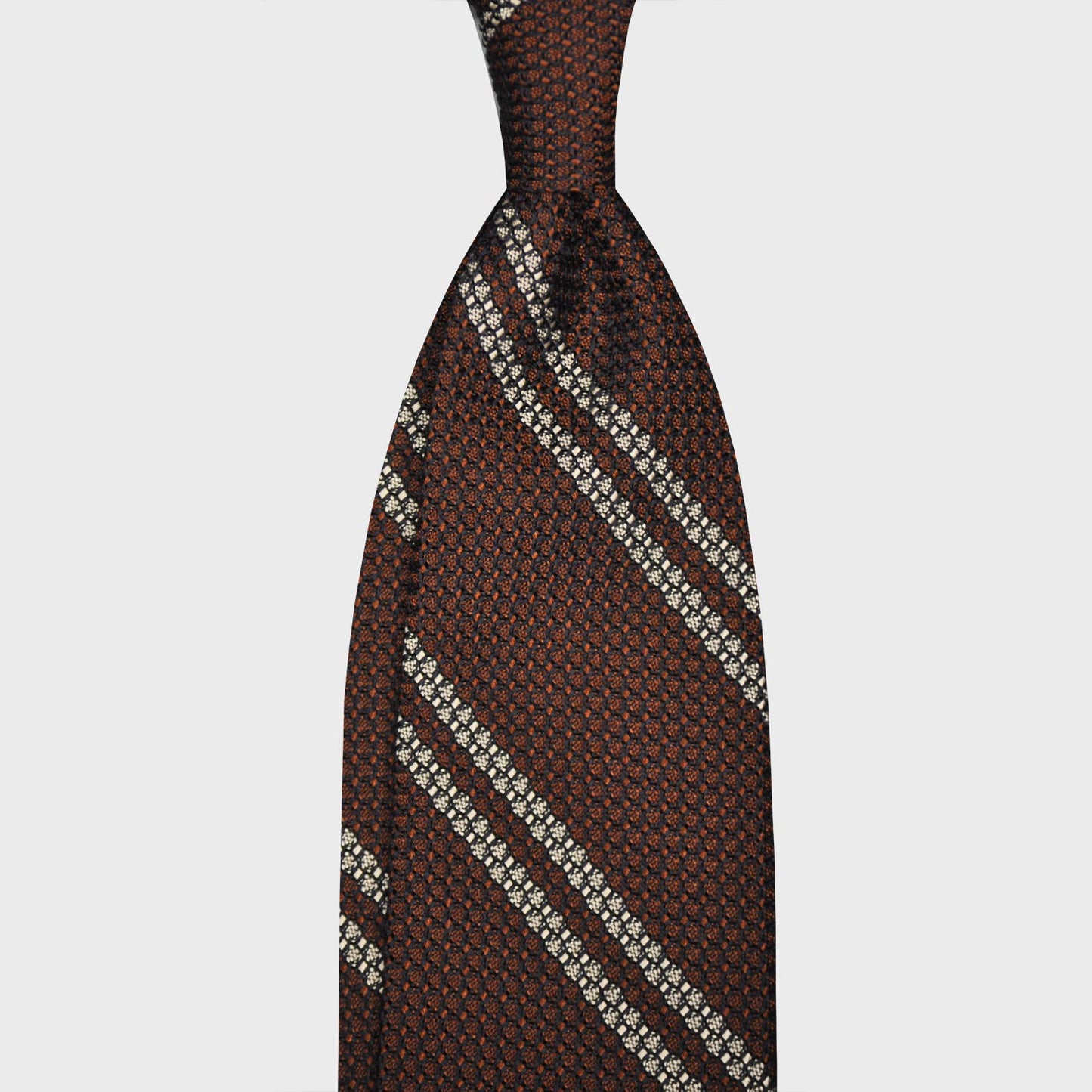 F.Marino Grenadine Silk Tie Chunky Gauze 3 Folds Regimental Stripes Copper-Wools Boutique Uomo