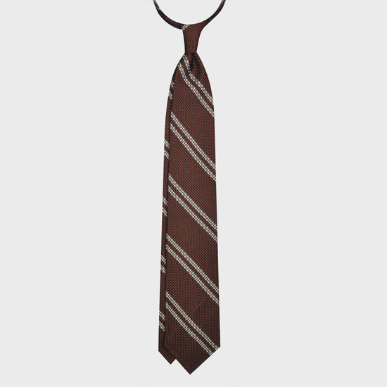 F.Marino Grenadine Silk Tie Chunky Gauze 3 Folds Regimental Stripes Copper-Wools Boutique Uomo