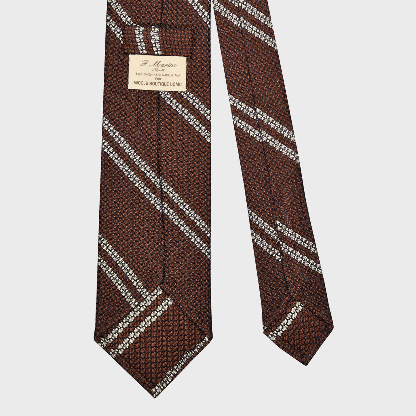 F.Marino Grenadine Silk Tie Chunky Gauze 3 Folds Regimental Stripes Copper-Wools Boutique Uomo