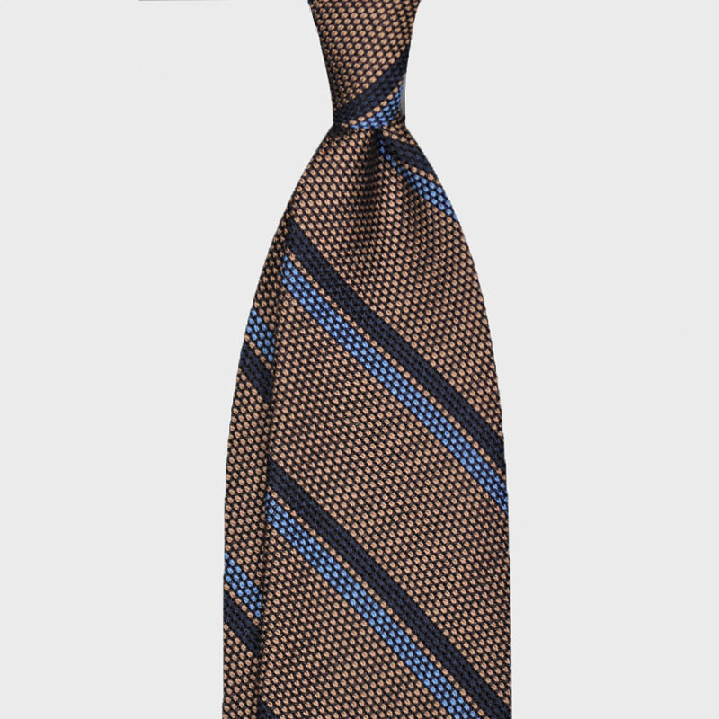 F.Marino Regimental Tie Grenadine Silk 3 Folds Clay-Wools Boutique Uomo