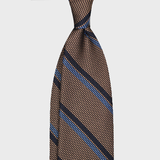 F.Marino Regimental Tie Grenadine Silk 3 Folds Clay-Wools Boutique Uomo