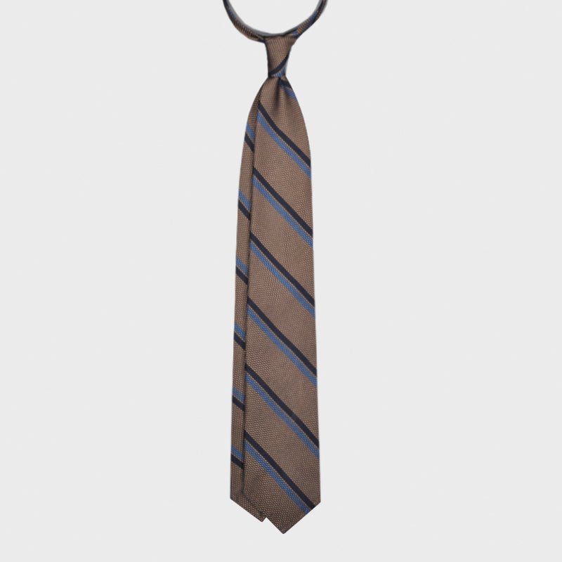 F.Marino Regimental Tie Grenadine Silk 3 Folds Clay-Wools Boutique Uomo