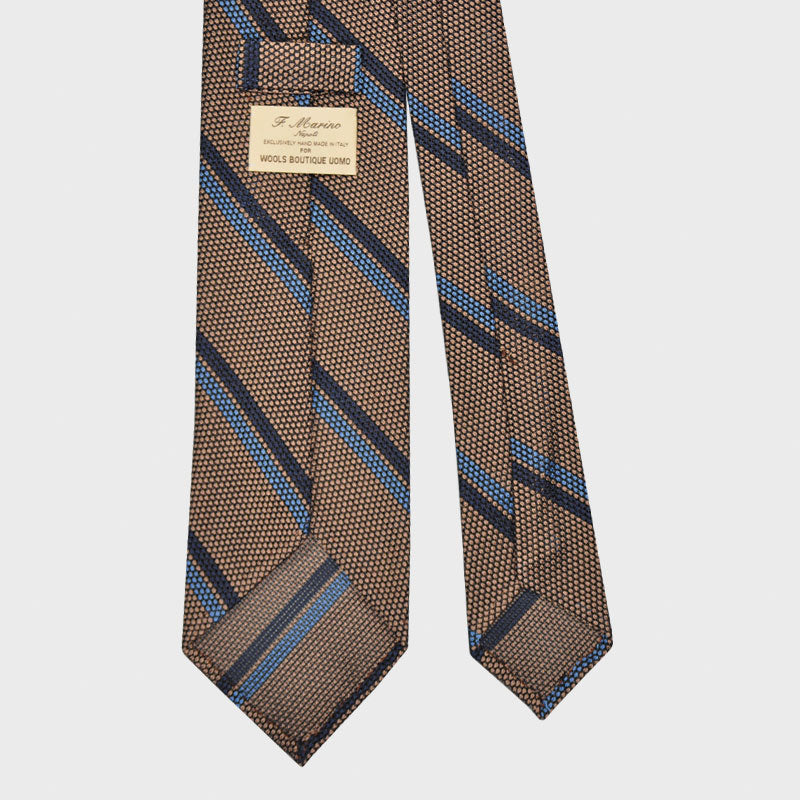 F.Marino Regimental Tie Grenadine Silk 3 Folds Clay-Wools Boutique Uomo
