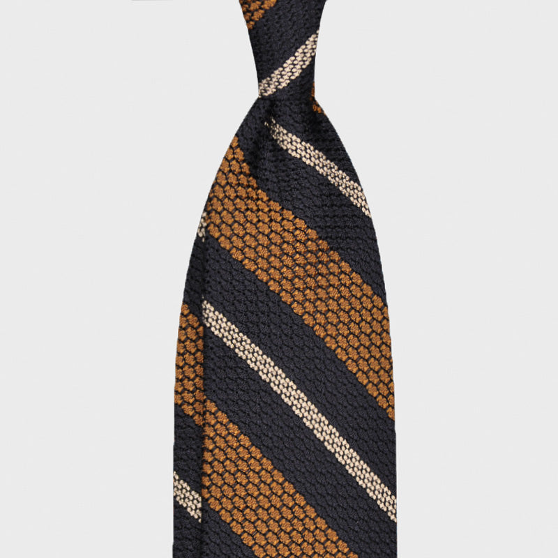 F.Marino Regimental Tie Grenadine Silk 3 Folds Yellow-Wools Boutique Uomo