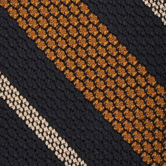 Load image into Gallery viewer, F.Marino Regimental Tie Grenadine Silk 3 Folds Yellow-Wools Boutique Uomo
