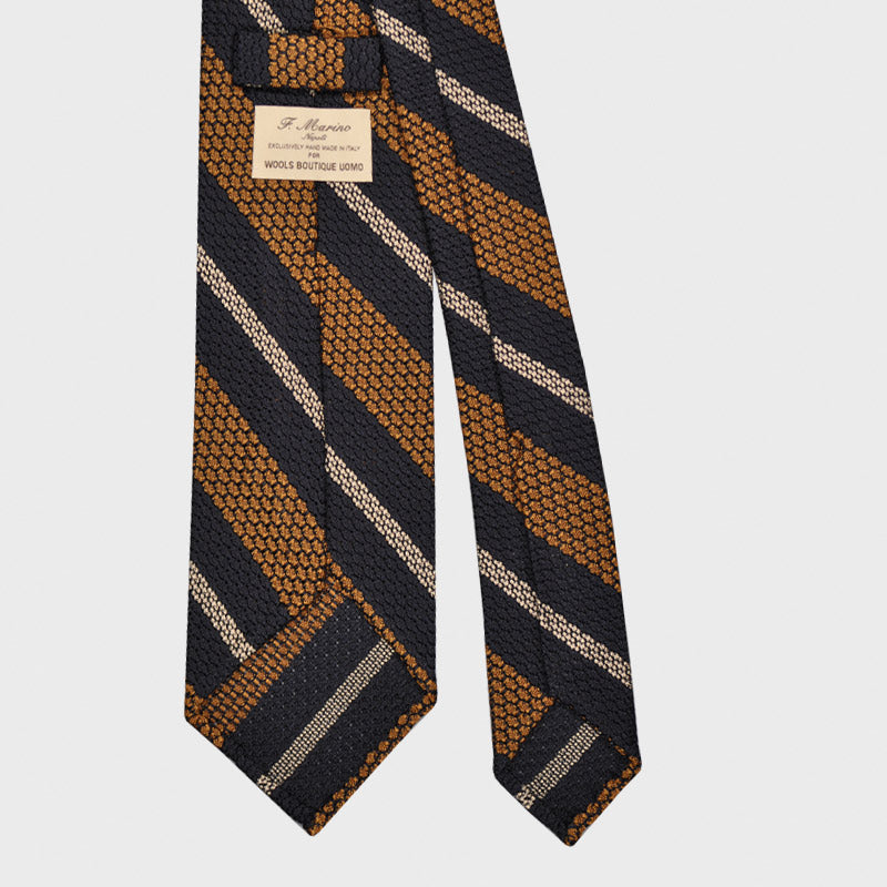 F.Marino Regimental Tie Grenadine Silk 3 Folds Yellow-Wools Boutique Uomo