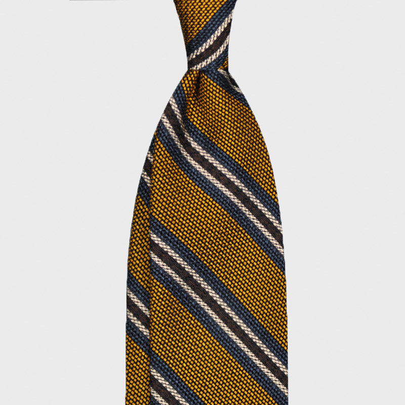 F.Marino Regimental Tie Grenadine Silk 3 Folds Gold Stripes-Wools Boutique Uomo