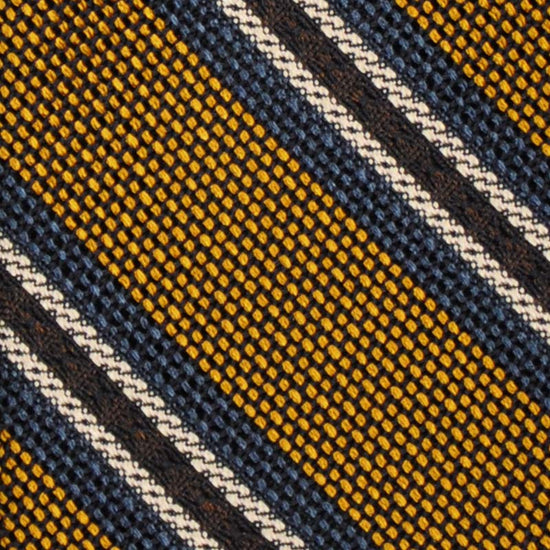 Load image into Gallery viewer, F.Marino Regimental Tie Grenadine Silk 3 Folds Gold Stripes-Wools Boutique Uomo
