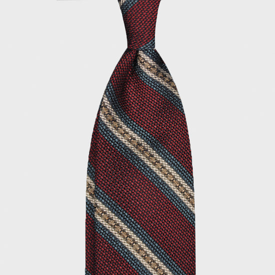 F.Marino Regimental Tie Grenadine Silk 3 Folds Red Stripes-Wools Boutique Uomo