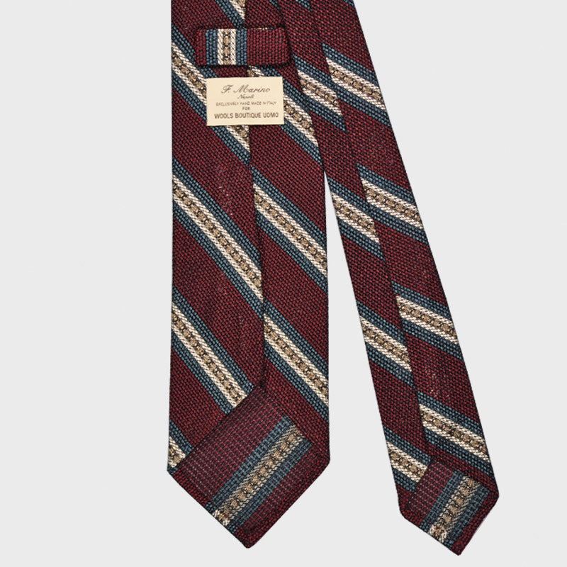 F.Marino Regimental Tie Grenadine Silk 3 Folds Red Stripes-Wools Boutique Uomo