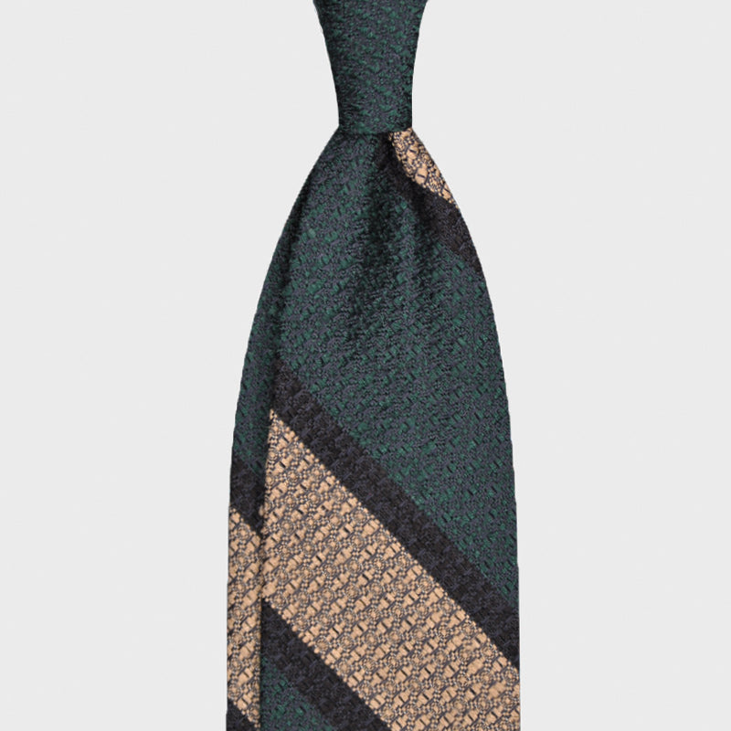 F.Marino Shantung Silk Tie Regimental Teal Green-Wools Boutique Uomo